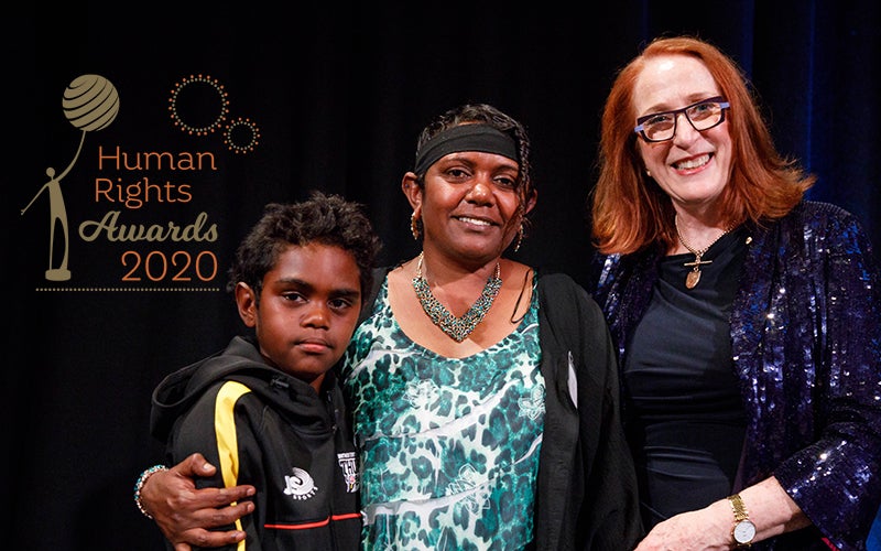 Award winner Jasmine Cavanagh, child and Rosalind Croucher at the 2019 awards