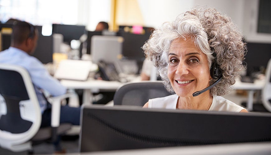 older woman on telephone help line