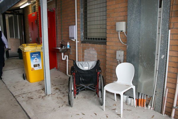 Outside makeshift clinic, Villawood Immigration Detention Centre.