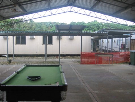 Photo of the outdoor recreation area, construction camp immigration detention facility