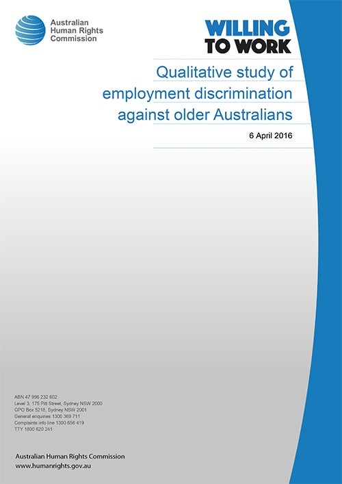 Age discrimination - Qualitative study of employment discrimination against older Australians cover