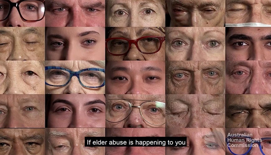 Eyes of older people opening and watching