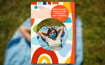 Report cover - girl wearing a mask laying outside on the grass in the sun