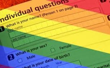 rainbow colours superimposed on a census form