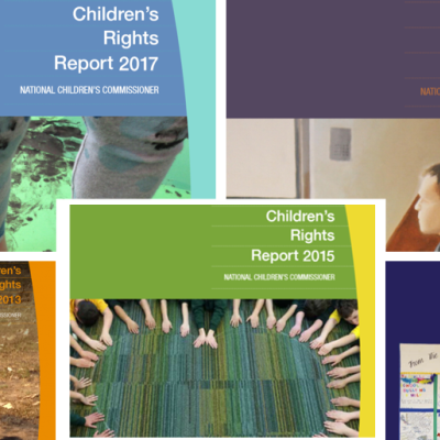 A compilation of the front covers of the Children's Rights Reports 2013-2017