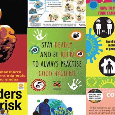 collage of COVID-19 posters from Aboriginal and Torres Strait Islander communities