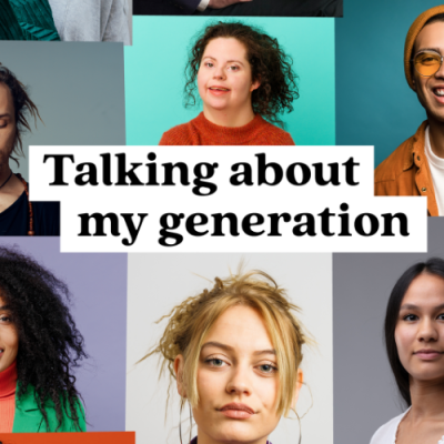 Talking about my generation report cover, with faces of young people