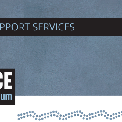 Voice Referendum - Support services banner with blue background and blue Indigenous motif